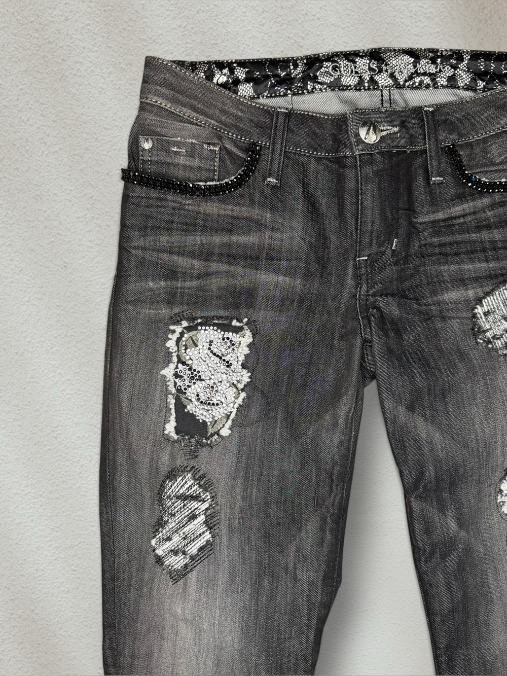Y2K McBling Low Rise Guess by Marciano Rhinestone Denim Jeans Made in USA 🇺🇸